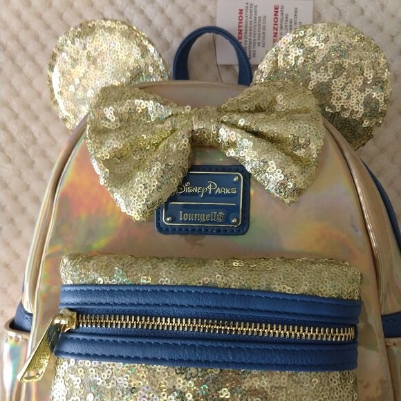 Loungefly NWT Earidescent Gold Sequin Backpack Disney Parks 50th Anniversary - Picture 2 of 10